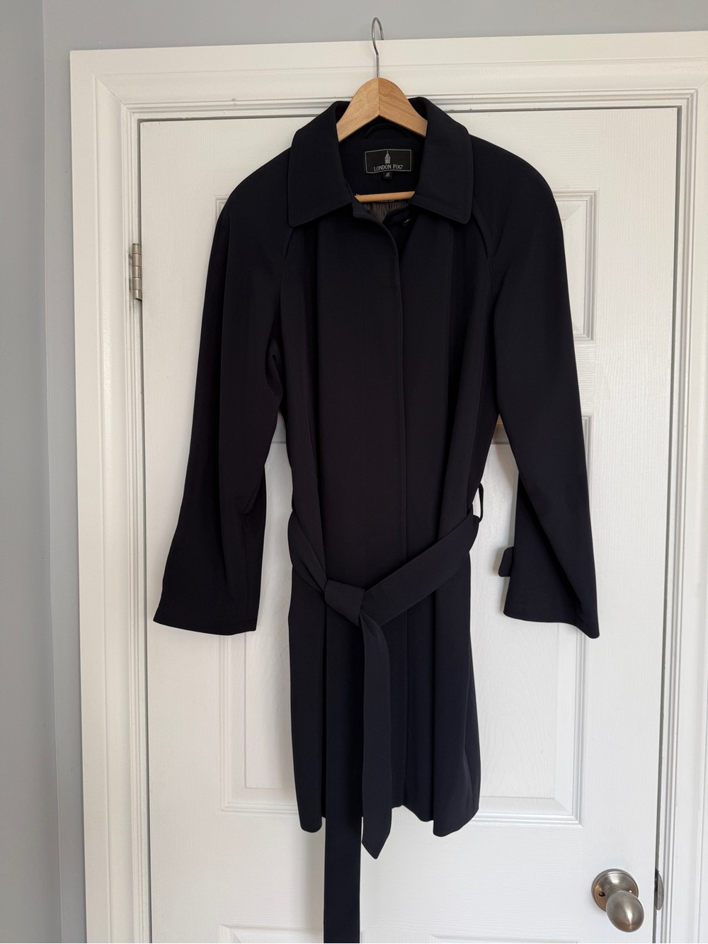 London Fog Black Long Sleeve Belted Trench Dress
